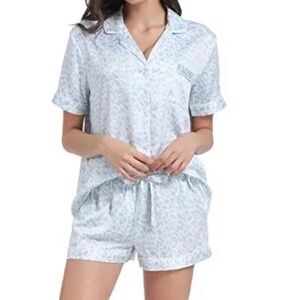 Cheetah Silk Pajama Set Blue Size Small